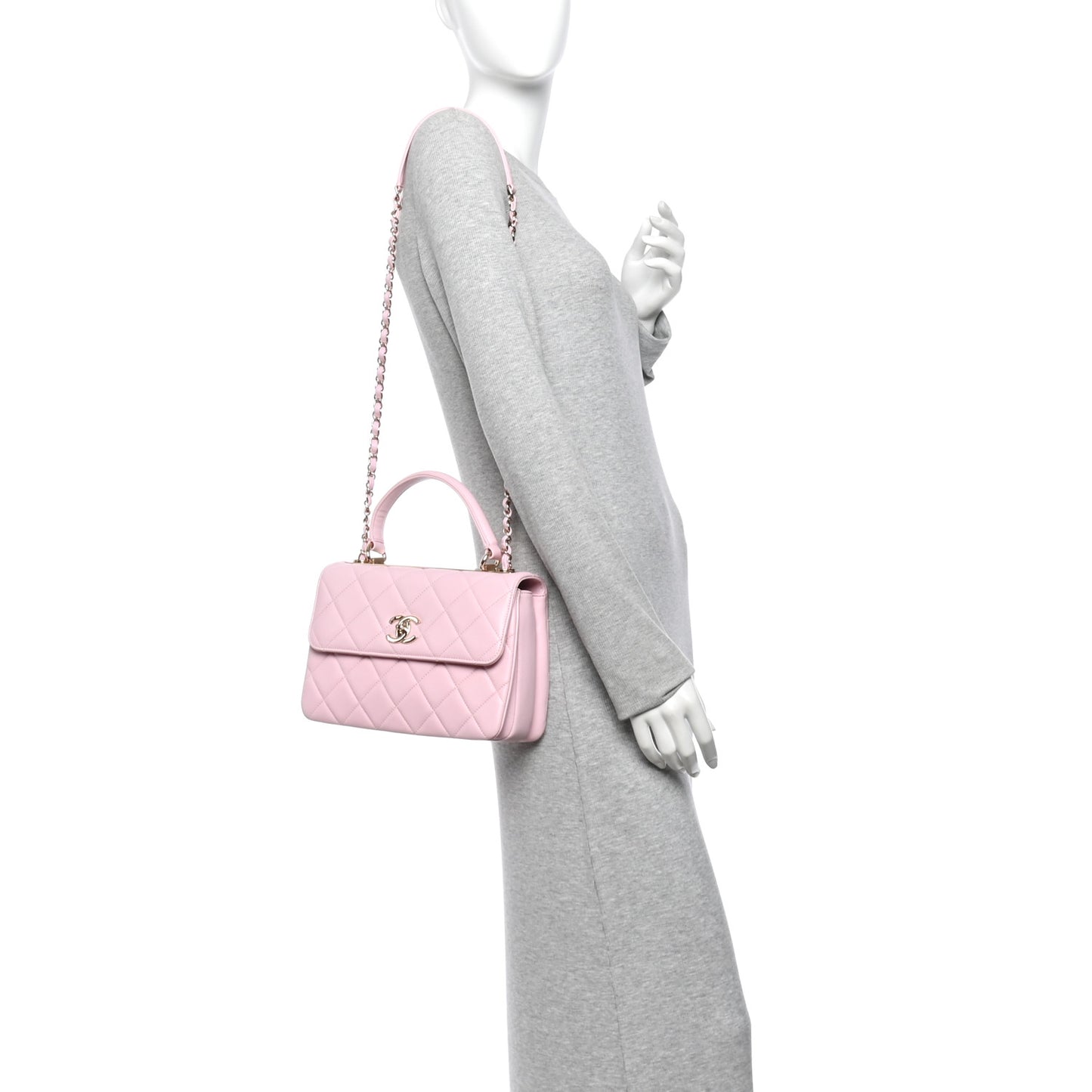 Lambskin Quilted Small Trendy CC Flap Dual Handle Bag Light Pink