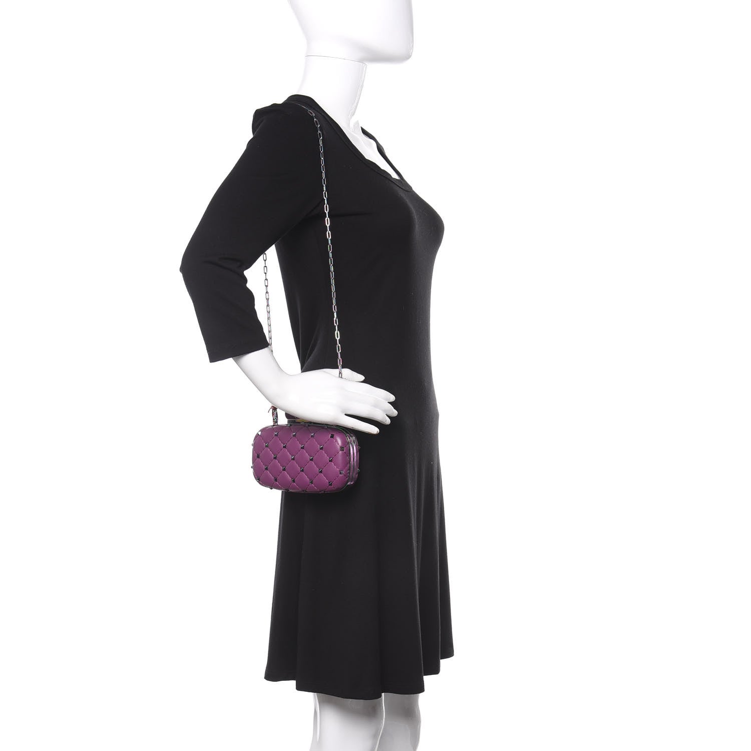 Valentino Garavani Lambskin Oil Slick Rockstud Spike Minaudiere Clutch Lilla 2 of 12