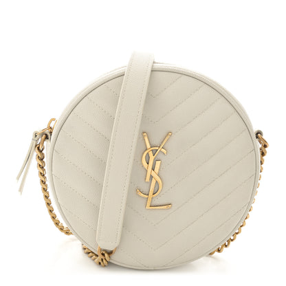 Saint Laurent Grain De Poudre Matelasse Chevron Quilted Round Vinyle Camera Bag Blanc Vintage 1 of 12