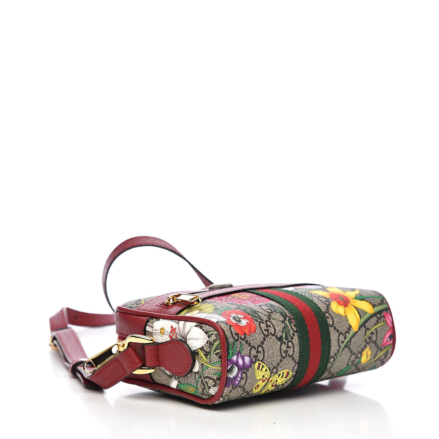 Gucci GG Supreme Monogram Flora Web Mini Ophidia Shoulder Bag Red 4 of 10