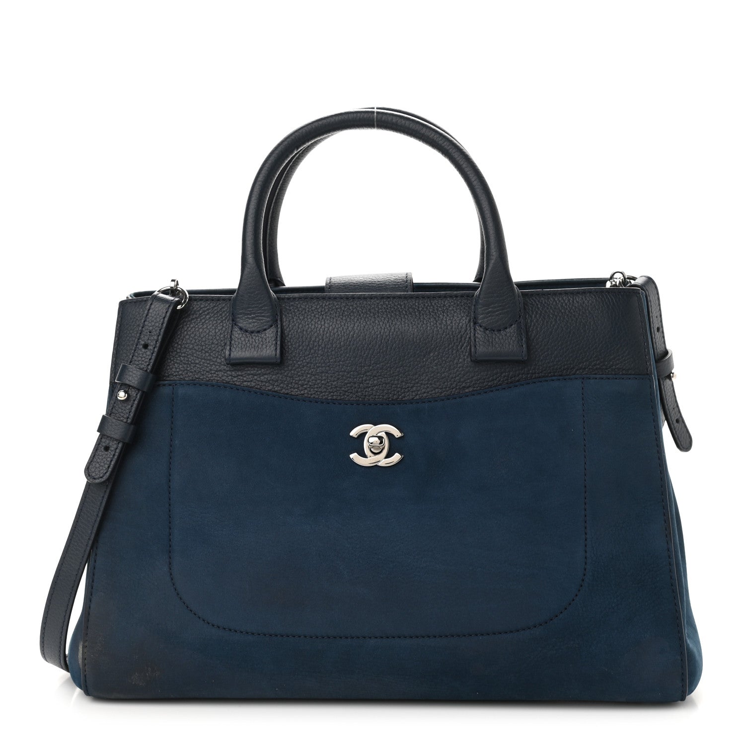 Chanel Grained Calfskin Suede Neo Executive Shopper Tote Navy Blue 1 of 12