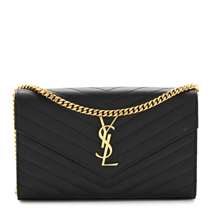 Saint Laurent Grain De Poudre Matelasse Chevron Monogram Chain Wallet Black 1 of 12