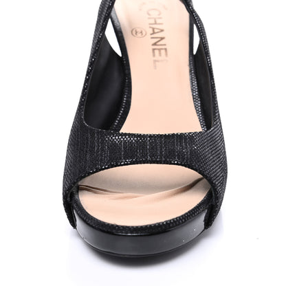 Chanel Shimmer Fabric Peep Toe Slingback Pumps 39 Black 17 of 20