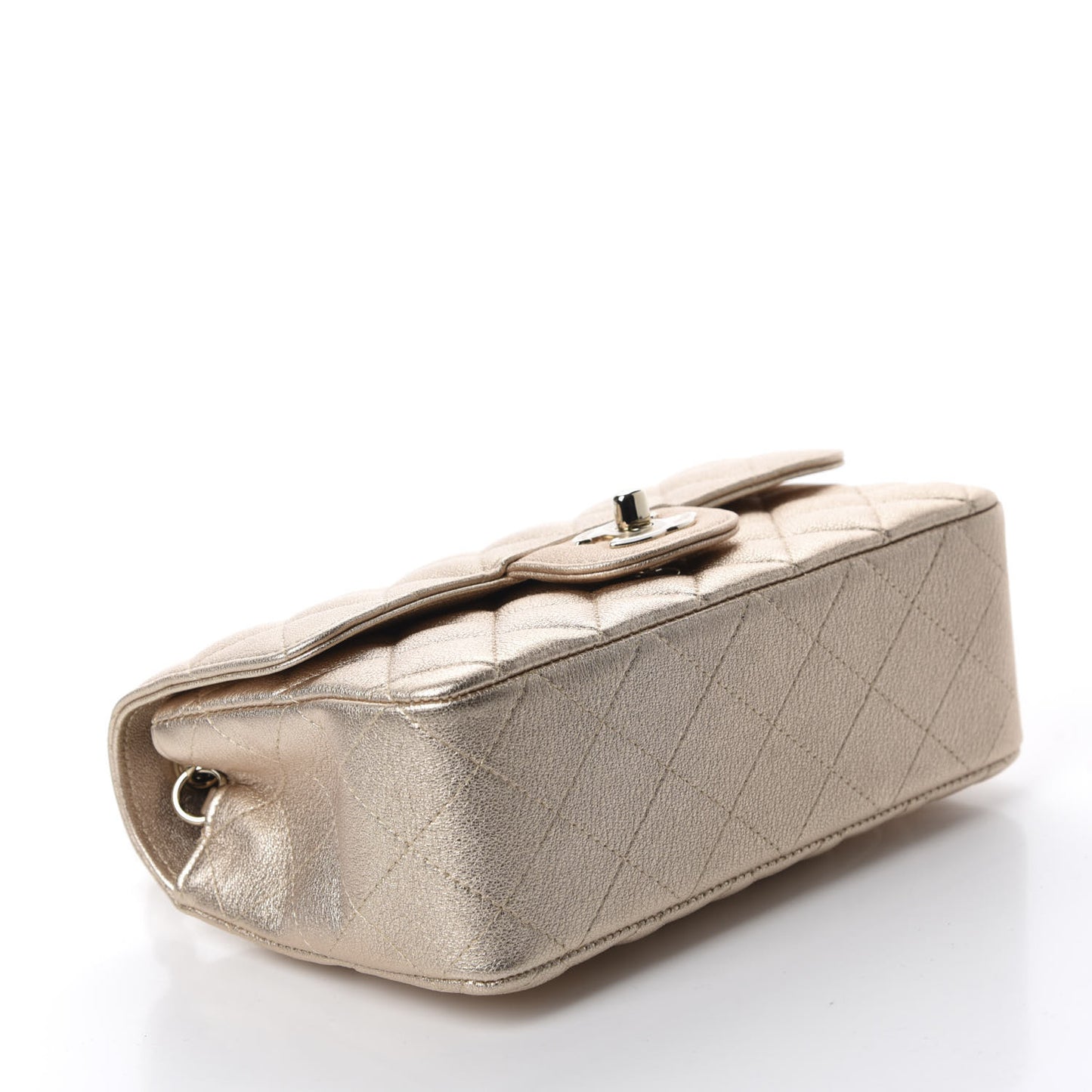 Metallic Lambskin Quilted Mini Rectangular Flap Gold