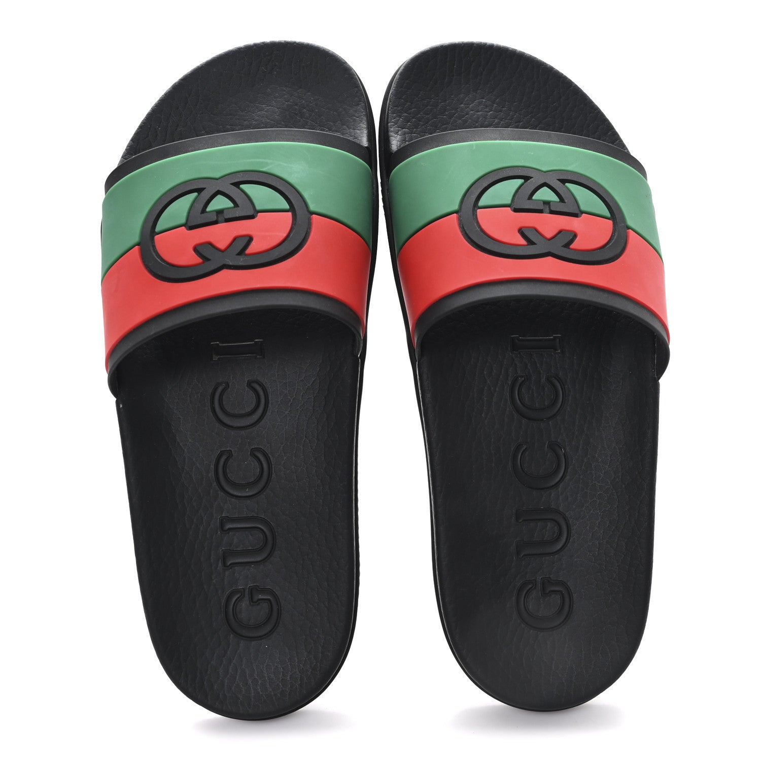 Gucci Rubber Web Womens Interlocking G Slide Sandals 40 Black Green Red 2 of 8