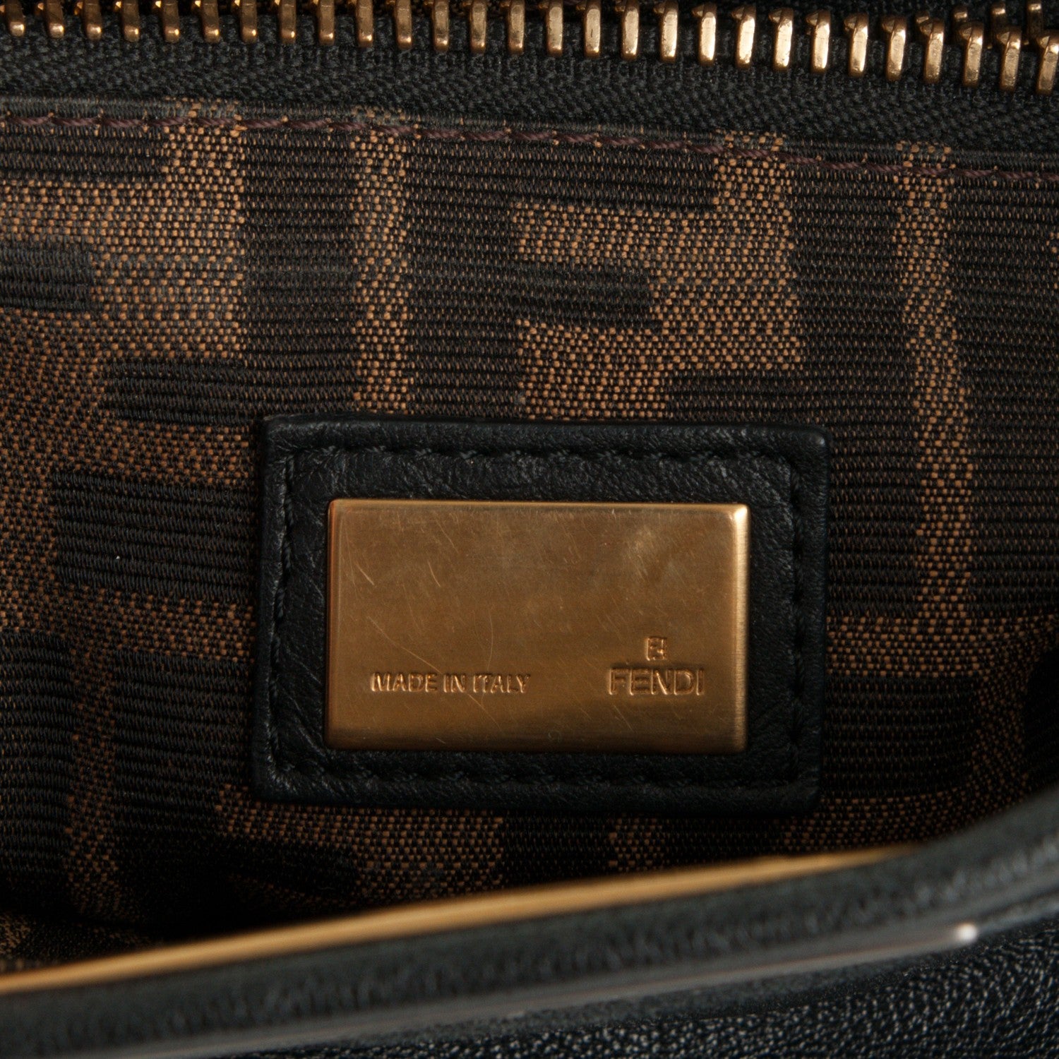 Fendi Goatskin Zucca Medium Peekaboo Iconic Satchel Black Tobacco 6 of 9