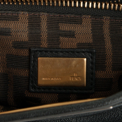 Fendi Goatskin Zucca Medium Peekaboo Iconic Satchel Black Tobacco 6 of 9