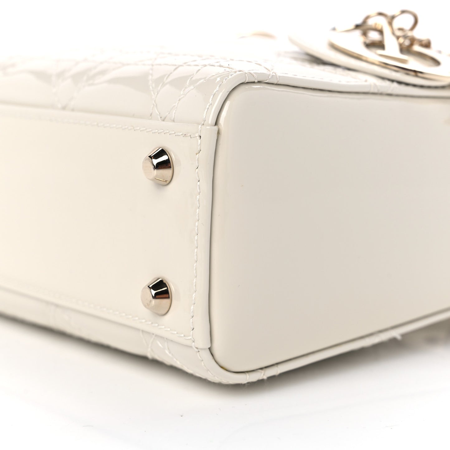 Patent Cannage Mini Lady Dior Ivory