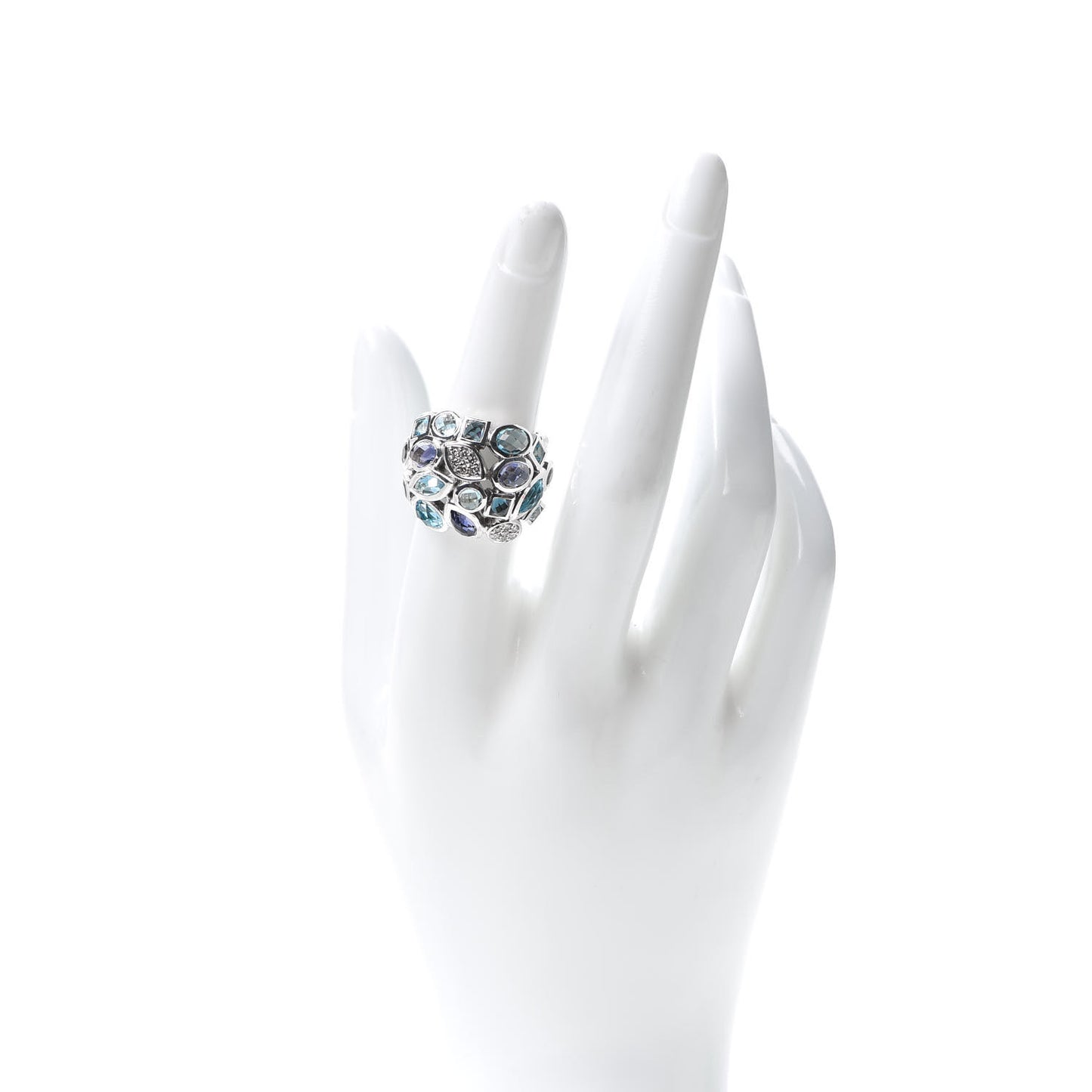 Sterling Silver Diamond Iolite Topaz Confetti Ring 54 6.75
