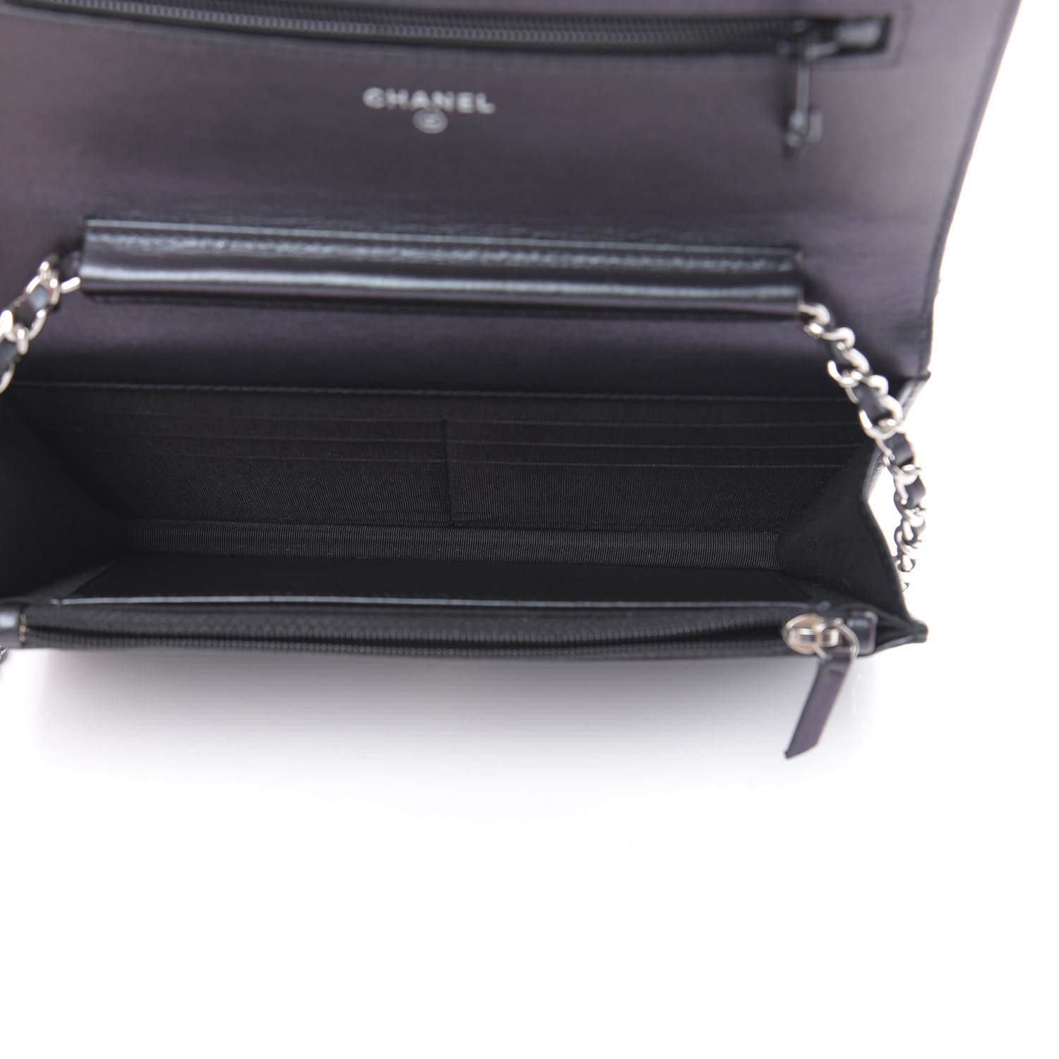 Chanel Patent Metallic Crumpled Calfskin Quilted Wallet On Chain WOC Navy 5 of 12