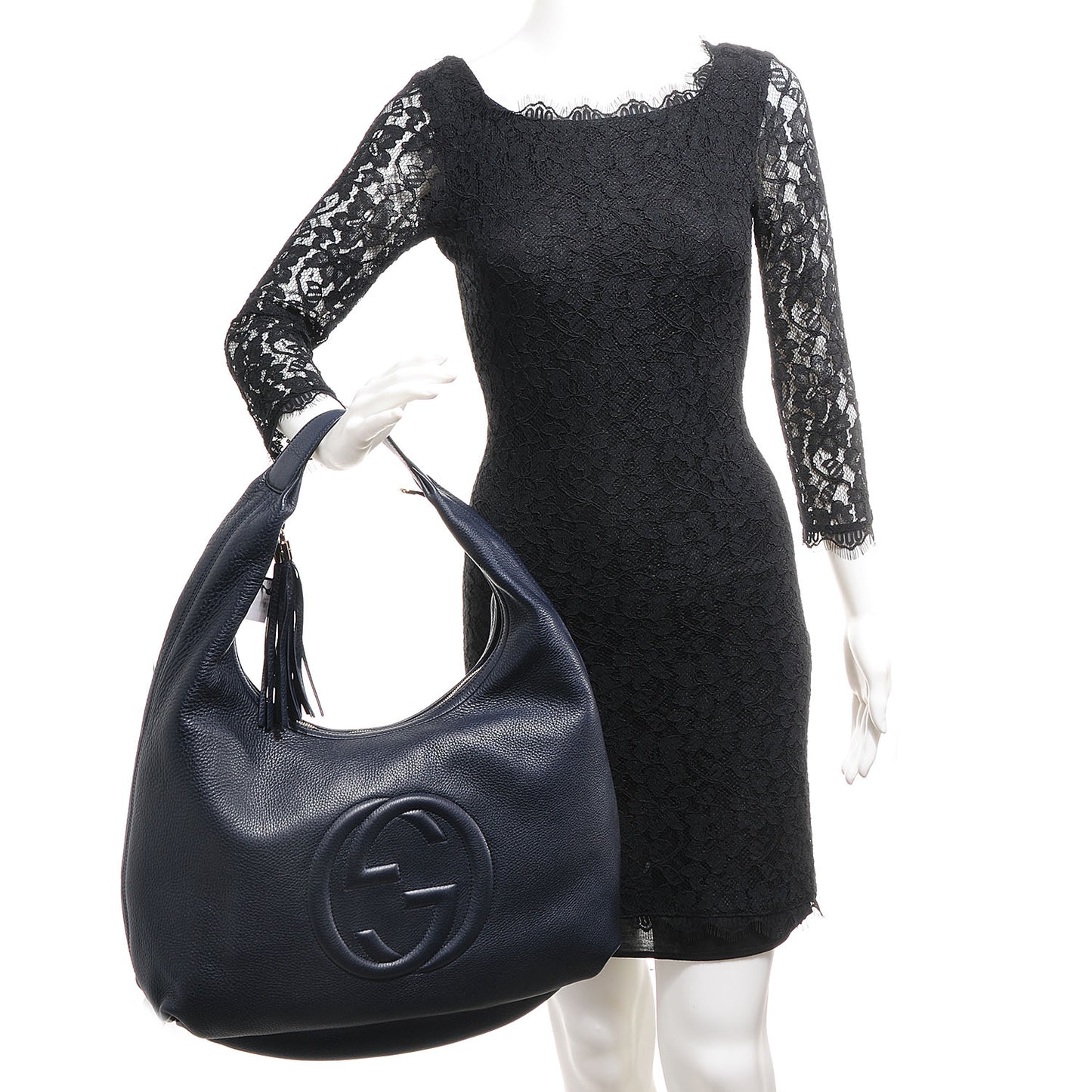 Pebbled Calfskin Large Soho Hobo Dark Blue