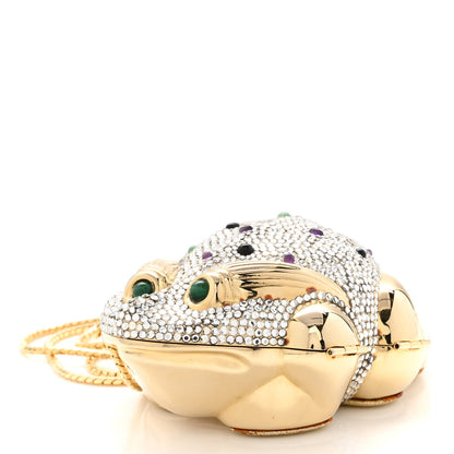 Judith Leiber Crystal Frog Minaudiere Chain Clutch Gold 4 of 9