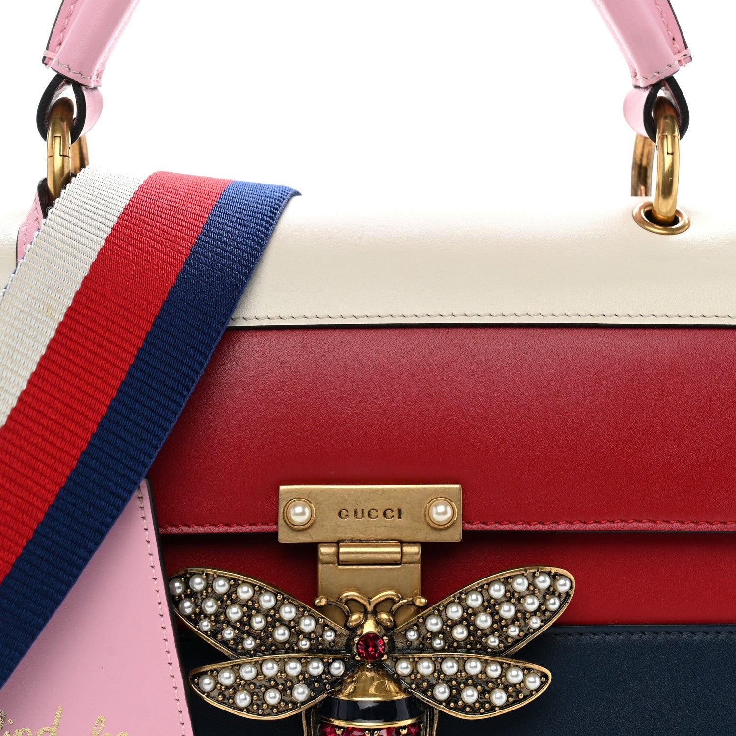 Gucci Calfskin Sylvie Web Small Queen Margaret Top Handle Bag Blue Agata Hibiscus Red Mystic White Sugar Pink 8 of 11