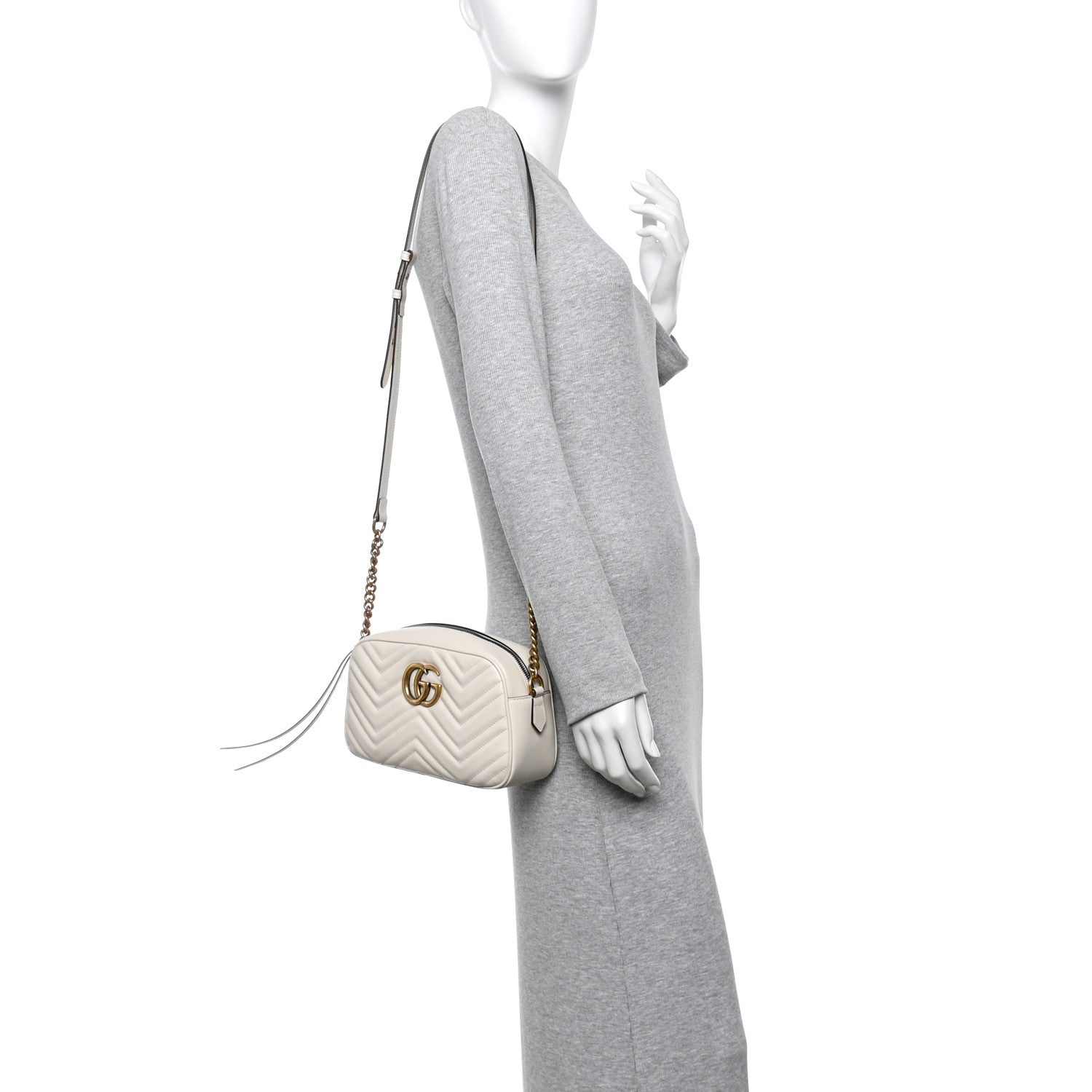 Gucci Calfskin Matelasse Small GG Marmont Chain Shoulder Bag White 2 of 14