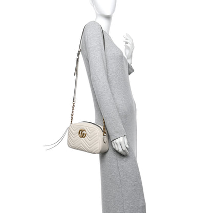 Gucci Calfskin Matelasse Small GG Marmont Chain Shoulder Bag White 2 of 14