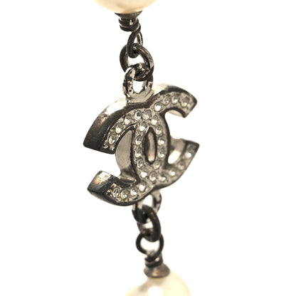 Chanel Crystal Pearl CC Long Necklace Silver 7 of 7