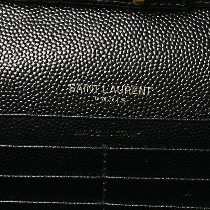 Saint Laurent Grain De Poudre Matelasse Chevron Monogram Chain Wallet Black 6 of 9