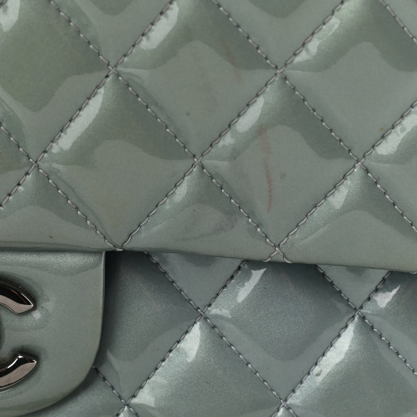 Patent Calfskin Quilted Medium Double Flap Turquoise