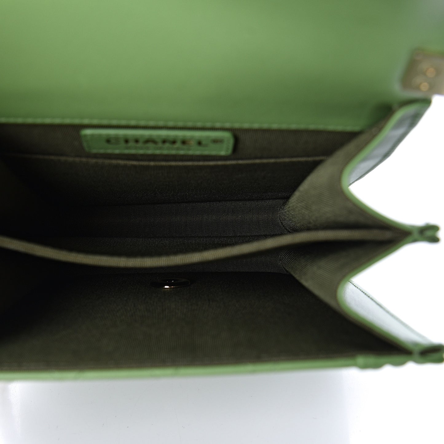 Calfskin Quilted North South Boy Flap Green
