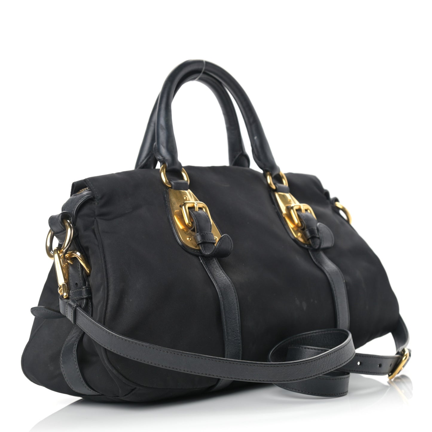 Tessuto Nylon Soft Calfskin Shopping Satchel Black