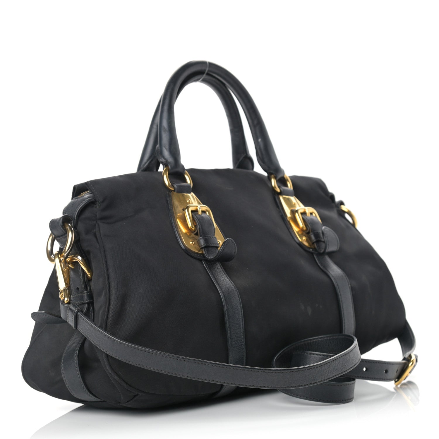 Prada Tessuto Nylon Soft Calfskin Shopping Satchel Black 2 of 15