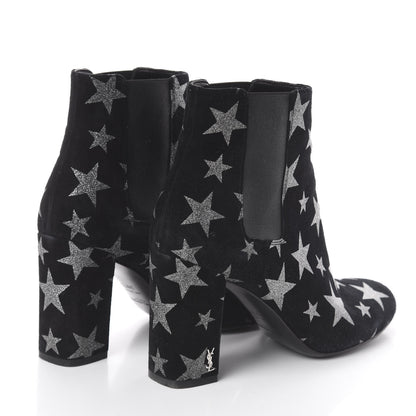Saint Laurent Suede Glitter Stars Babies 90 Ankle Boots 36.5 Black Argent 4 of 7