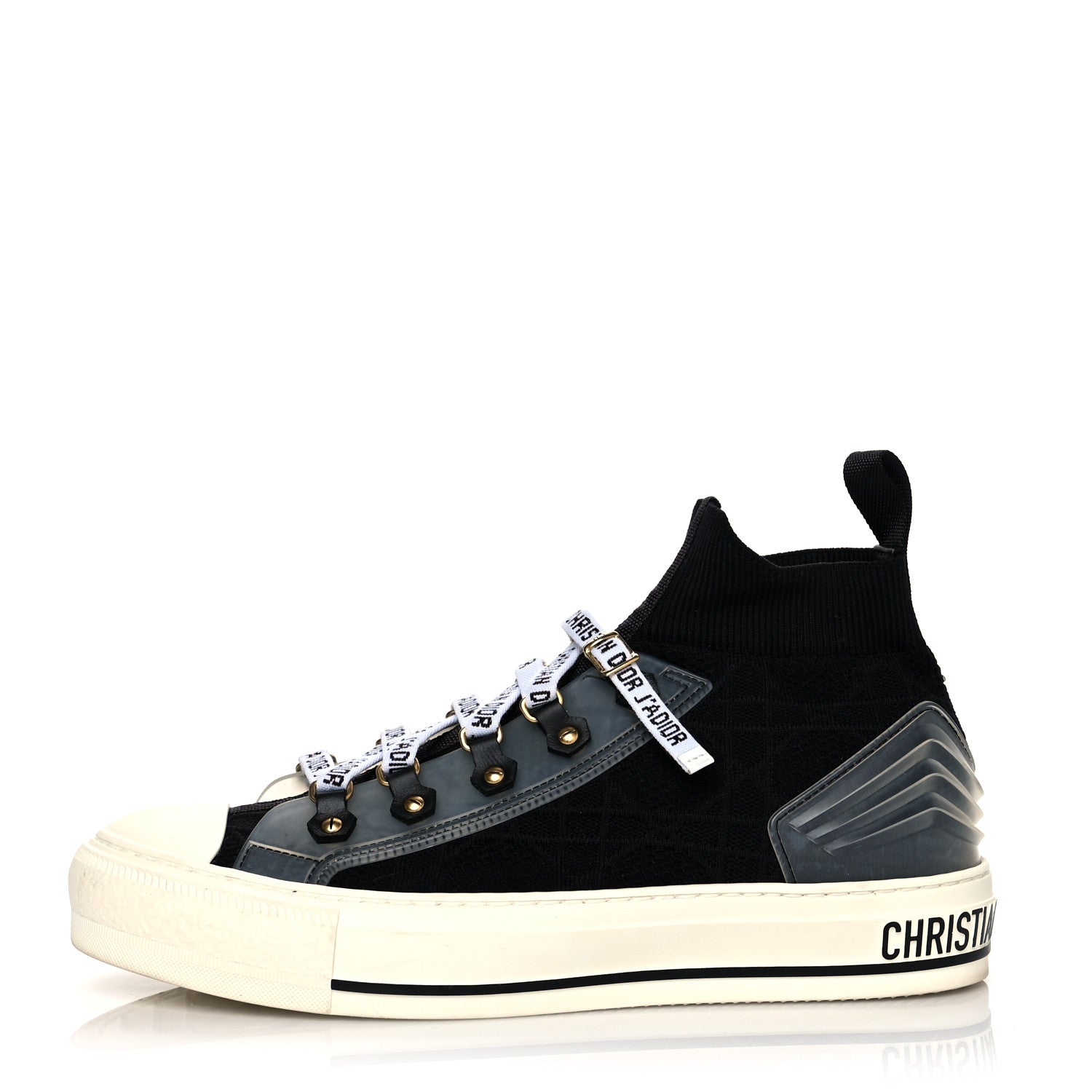 Christian Dior Technical Knit Calfskin Womens Walk'N'Dior High Top Sneakers 38.5 Black 1 of 8