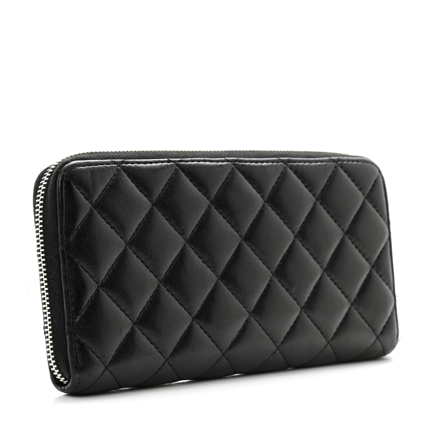 Lambskin Quilted Large Gusset Zip Around Wallet Black