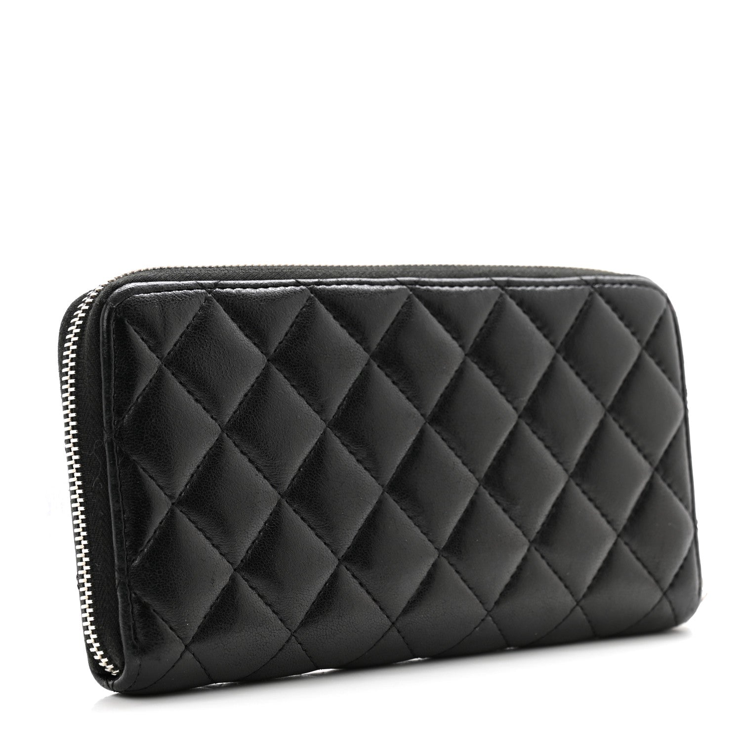 Chanel Lambskin Quilted Large Gusset Zip Around Wallet Black 3 of 11