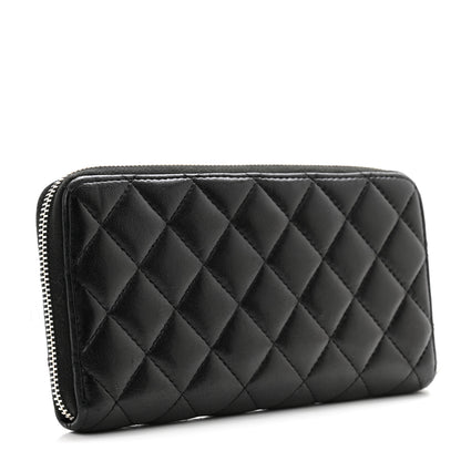 Chanel Lambskin Quilted Large Gusset Zip Around Wallet Black 3 of 11