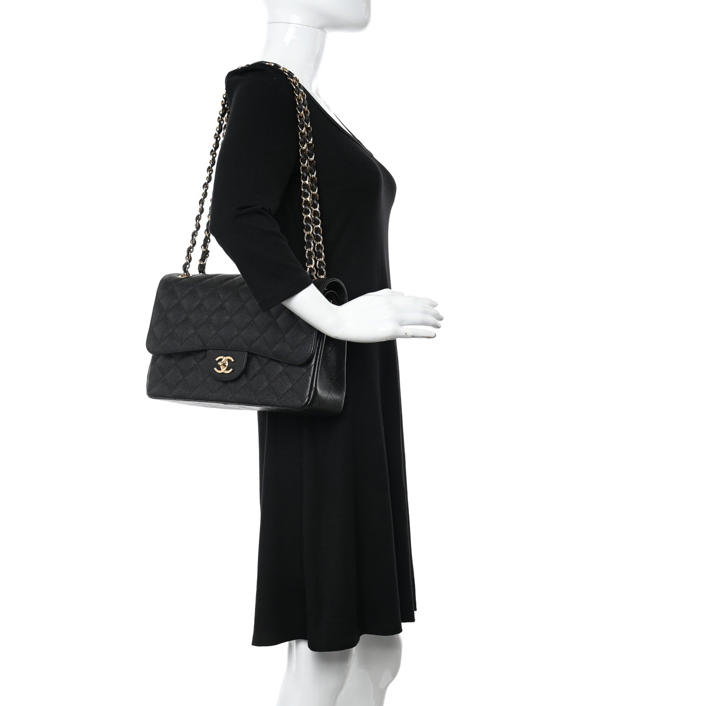 Caviar Quilted Jumbo Double Flap Black