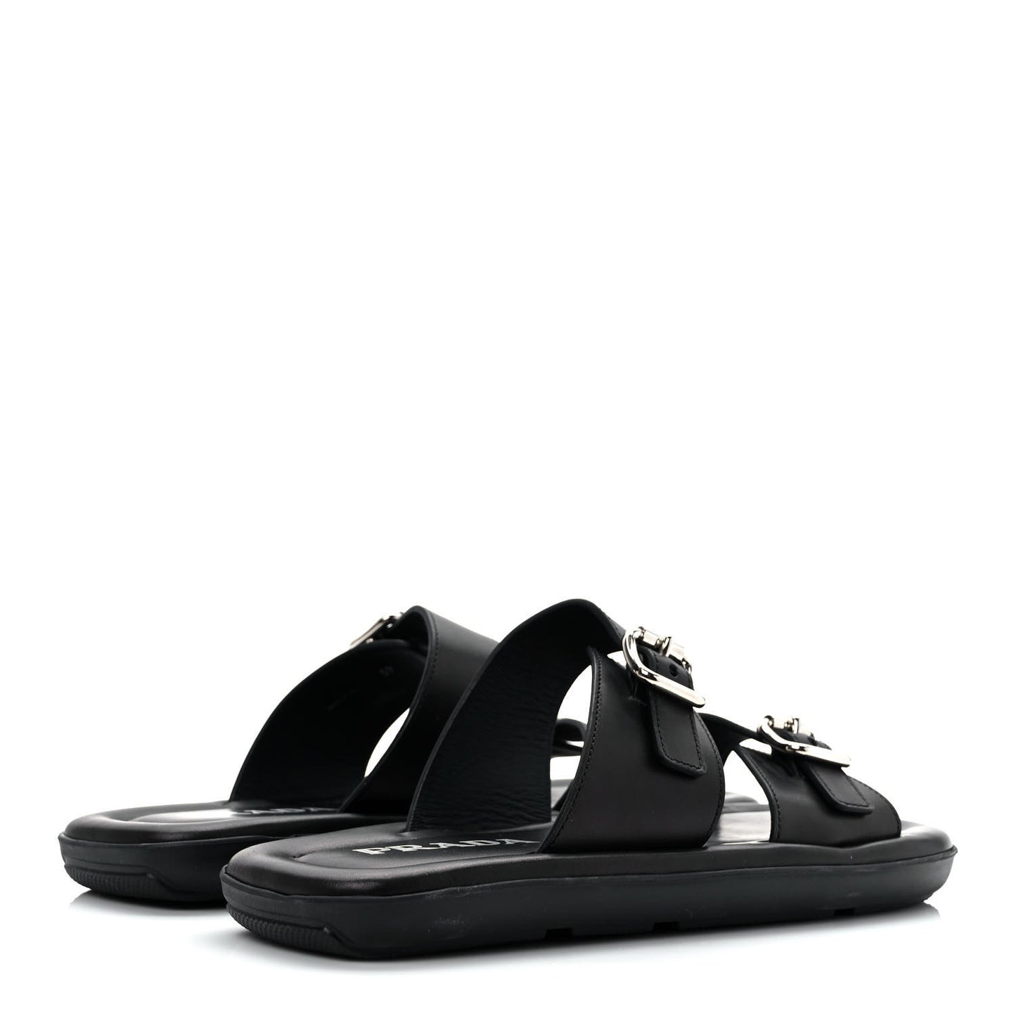 Natural Calfskin Double Buckle 20mm Sandals 39 Black