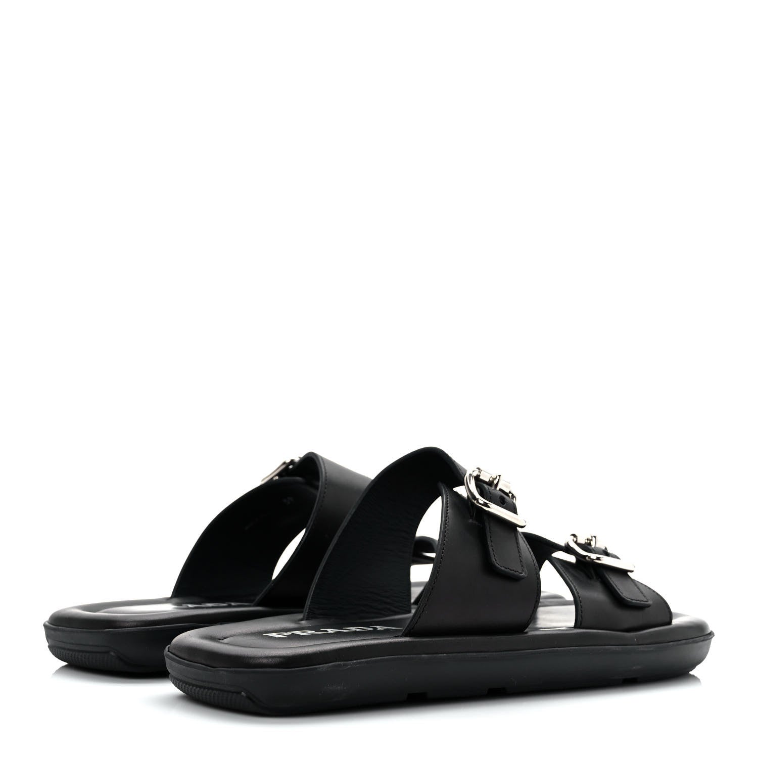 Prada Natural Calfskin Double Buckle 20mm Sandals 39 Black 4 of 9