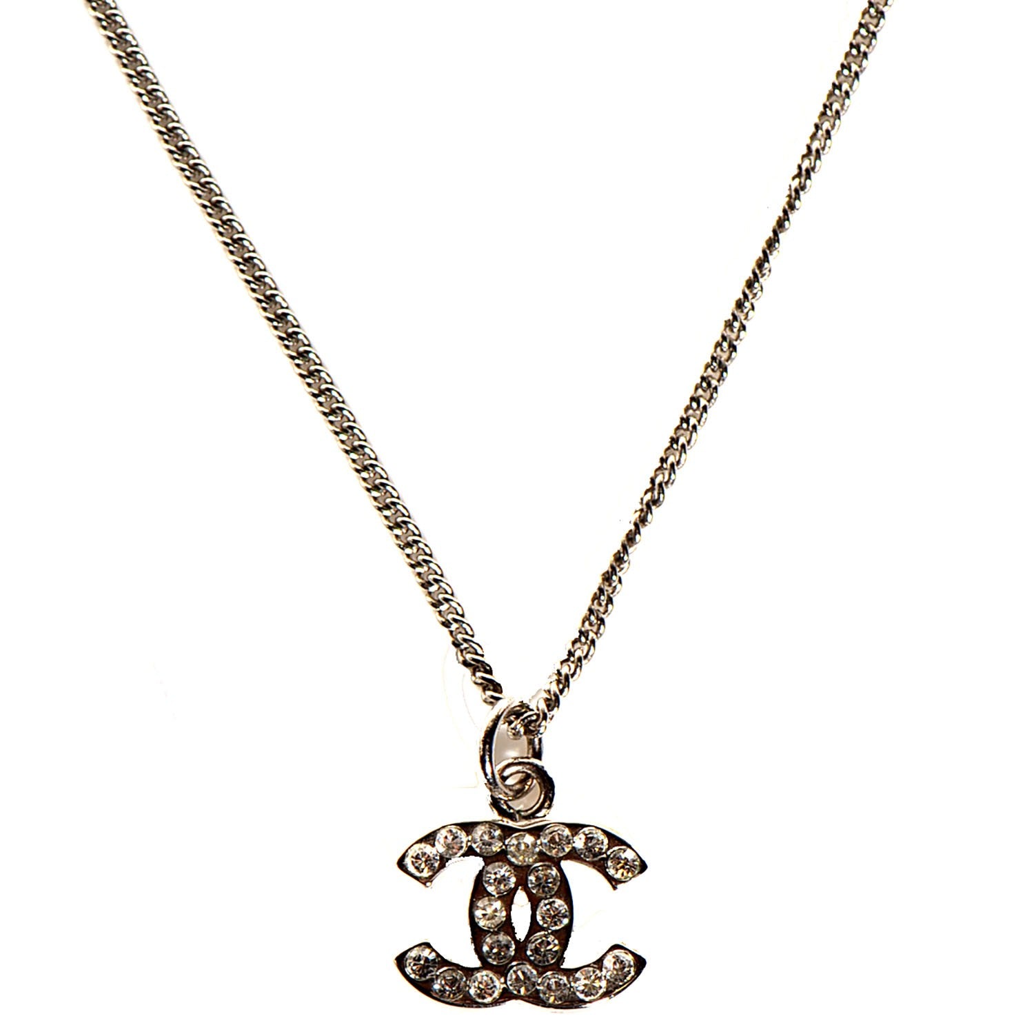 Chanel Crystal CC Necklace Silver 1 of 4