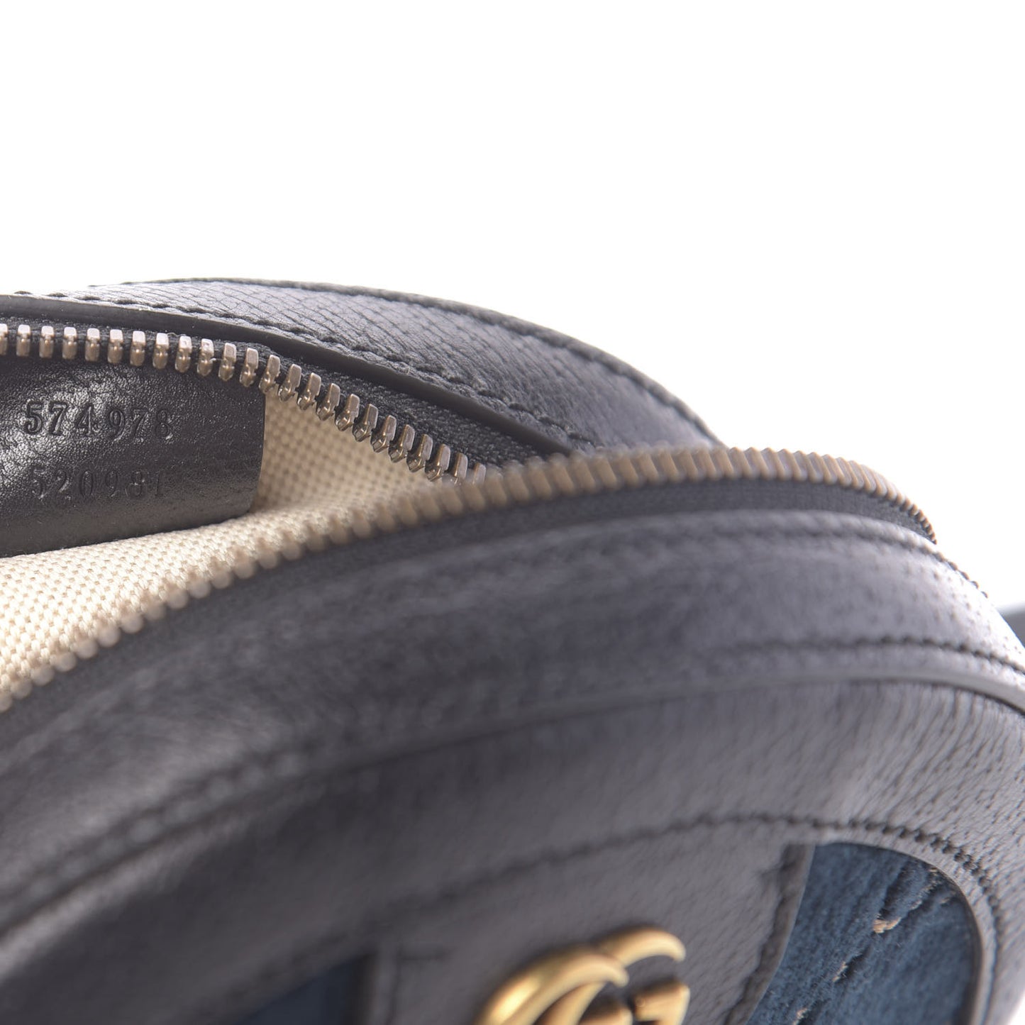 Velvet Calfskin GG Monogram Round Shoulder Bag Blue Beige