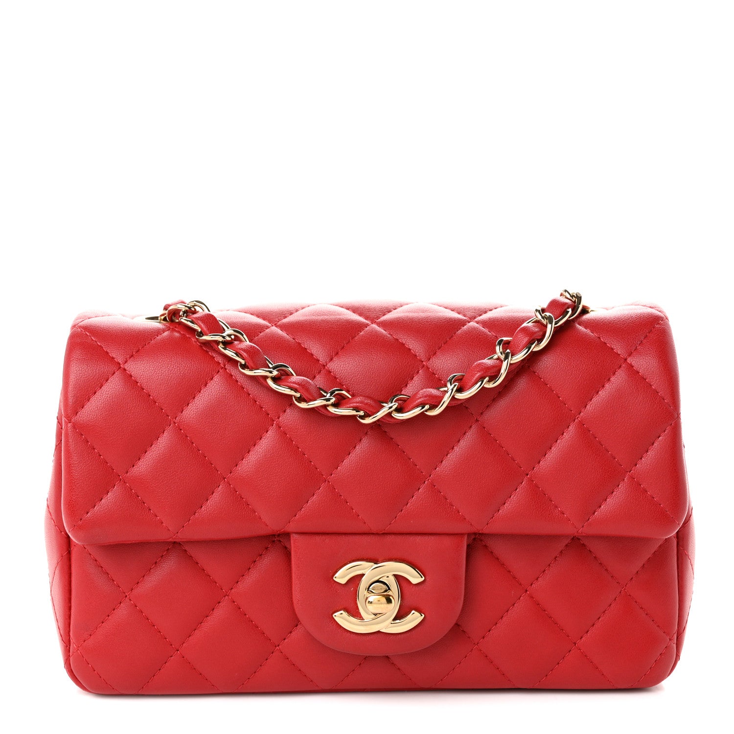 Chanel Lambskin Quilted Mini Rectangular Flap Red Dark Red 1 of 10