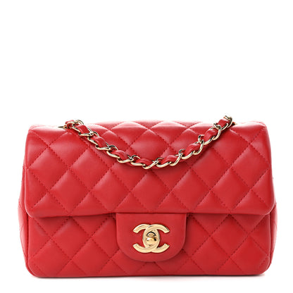 Chanel Lambskin Quilted Mini Rectangular Flap Red Dark Red 1 of 10