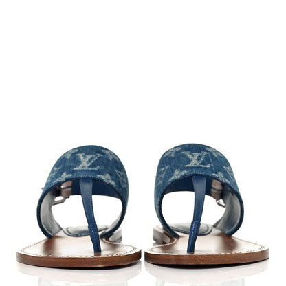 Louis Vuitton Monogram Denim Starboard Flat Thong Sandal 37 Blue 2 of 8