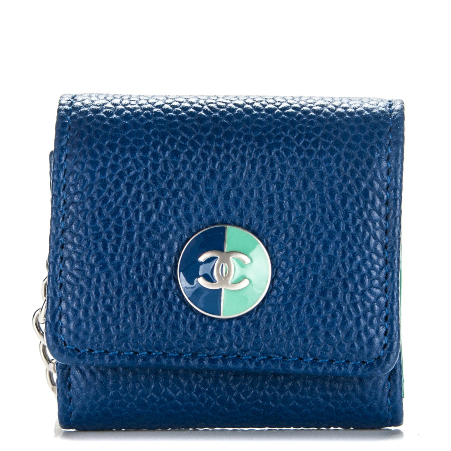 Chanel Caviar Photo Holder Key Chain Blue Turquoise 1 of 6