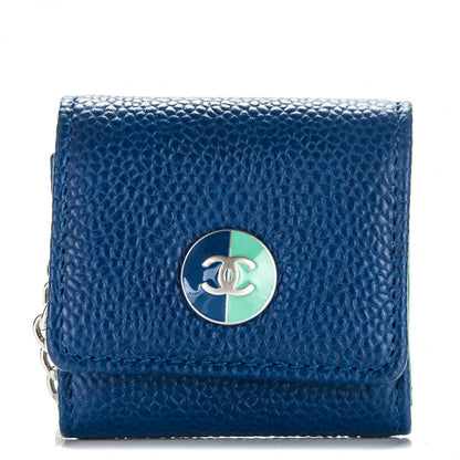 Chanel Caviar Photo Holder Key Chain Blue Turquoise 1 of 6