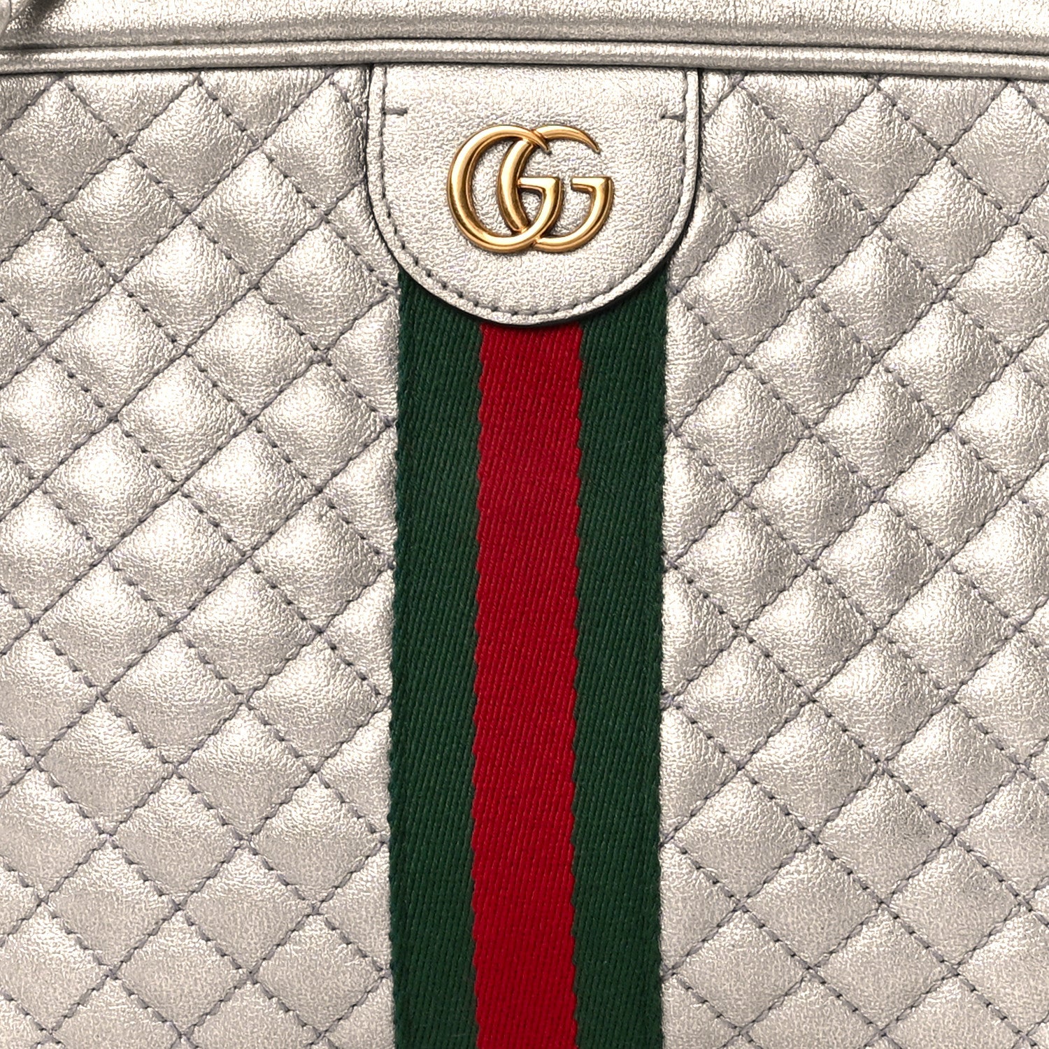 Gucci Laminated Nappa Web Trapuntata Small GG Shoulder Bag Argento 7 of 9