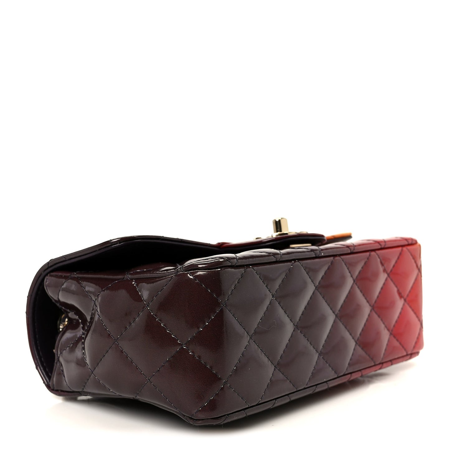 Shaded Patent Calfskin Quilted Mini Rectangular Flap Red Yellow Dark Purple