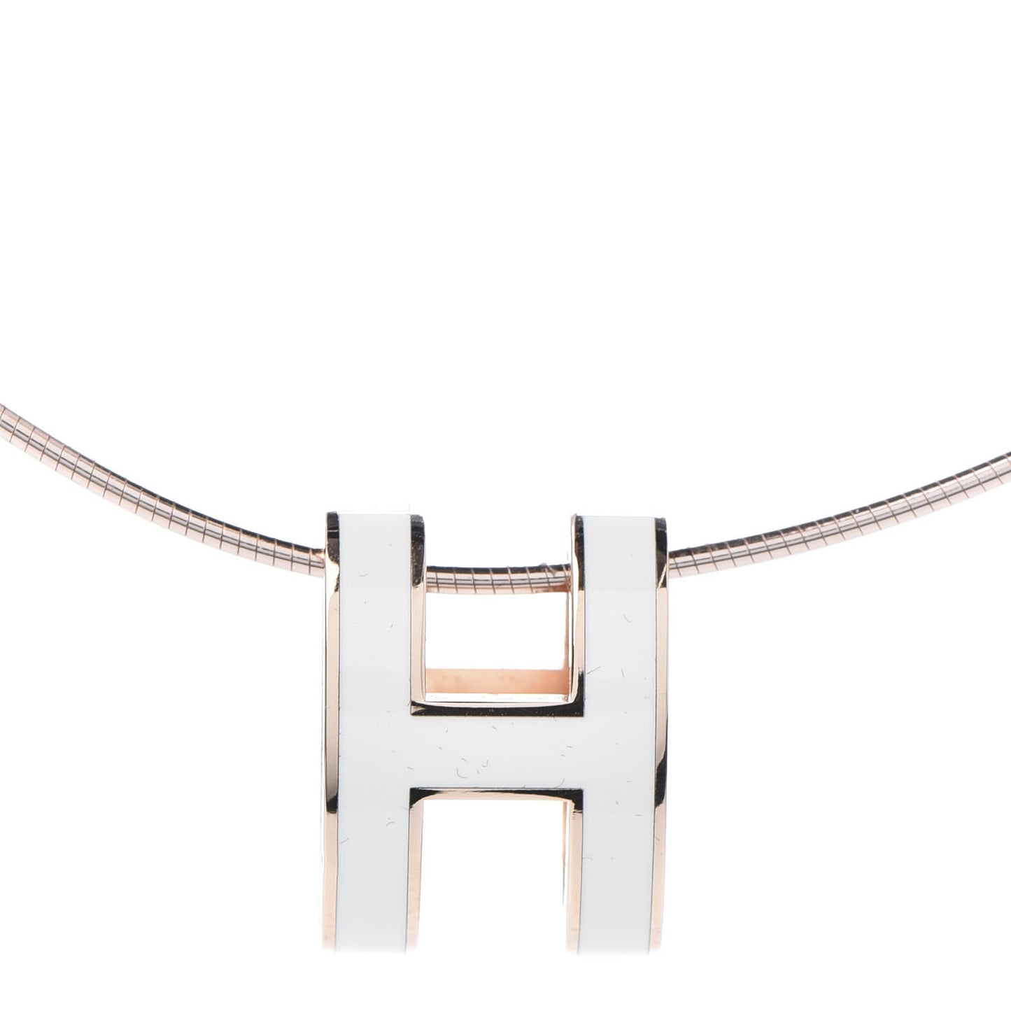 Lacquered Rose Gold Pop H Pendant Necklace Ecru