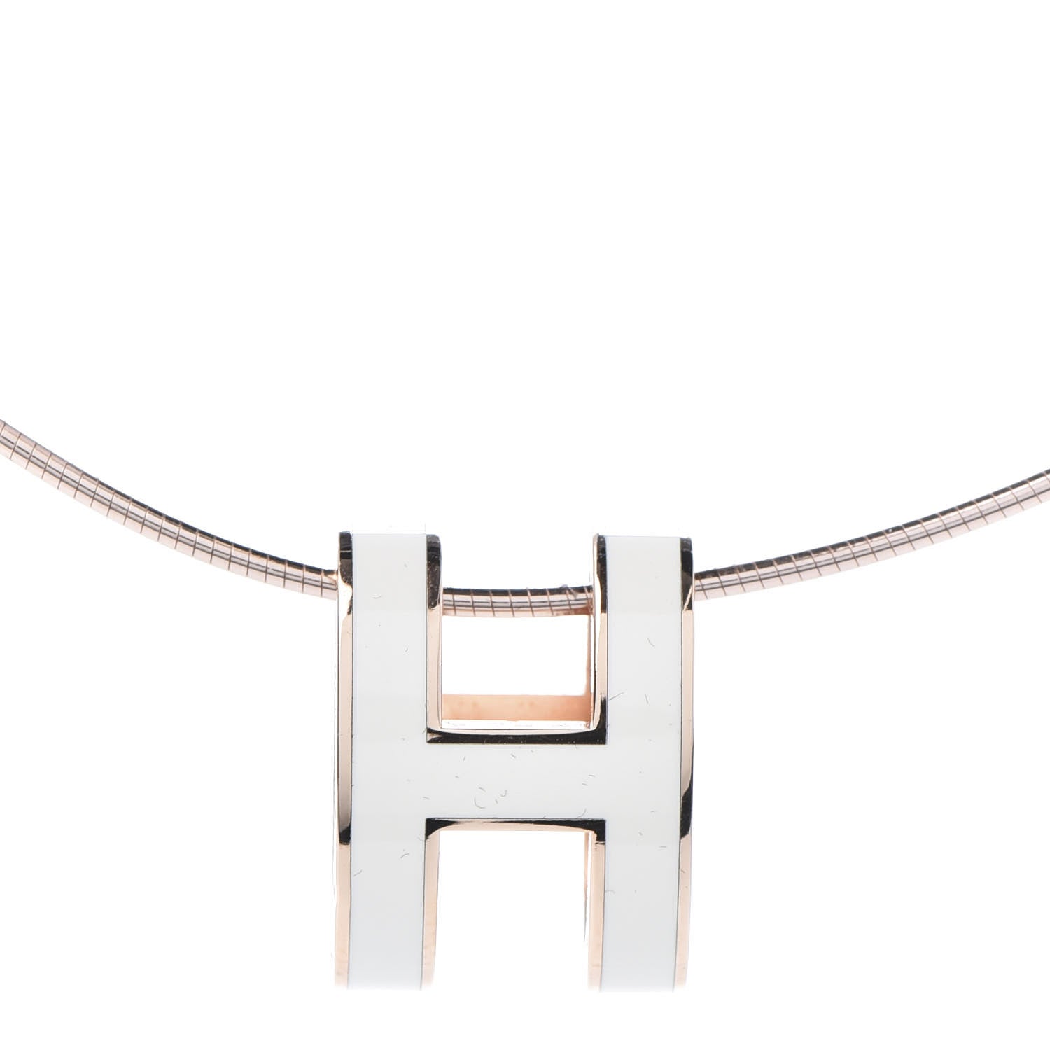 Hermes Lacquered Rose Gold Pop H Pendant Necklace Ecru 4 of 7