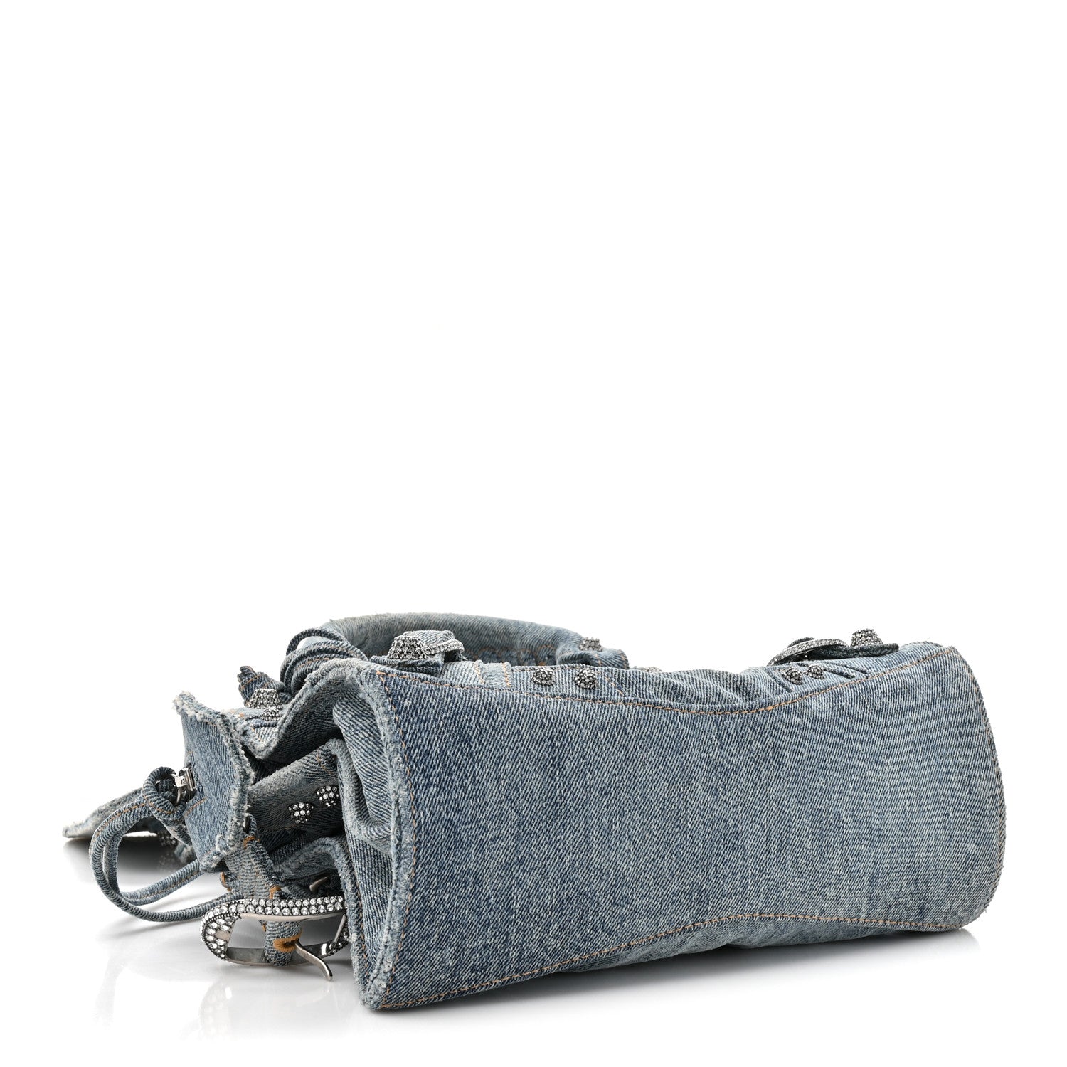 Balenciaga Washed Frayed Denim Crystal Neo Cagole Handbag XS Blue 5 of 11