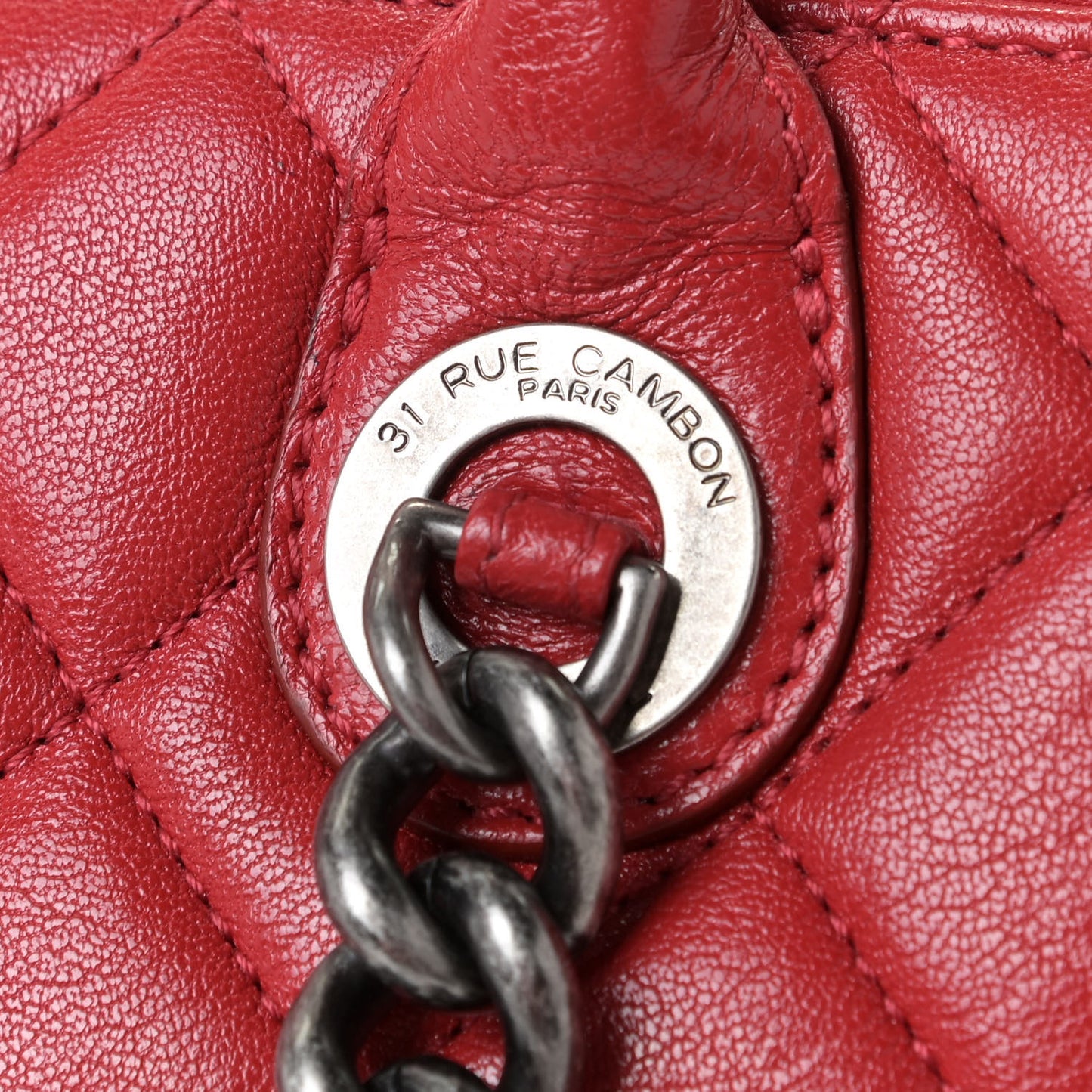 Shiny Sheepskin Quilted Medium Shopping Tote Red