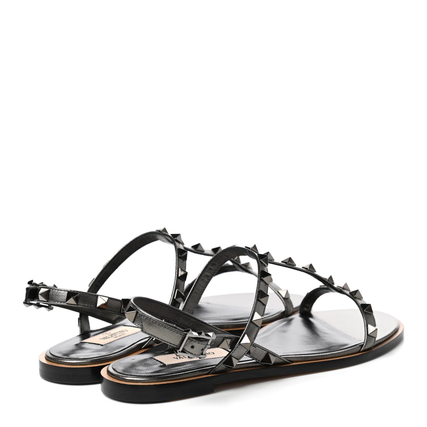 Metallic Nappa Rockstud T-Strap Slingback Flat Sandals 36.5 Rutenio