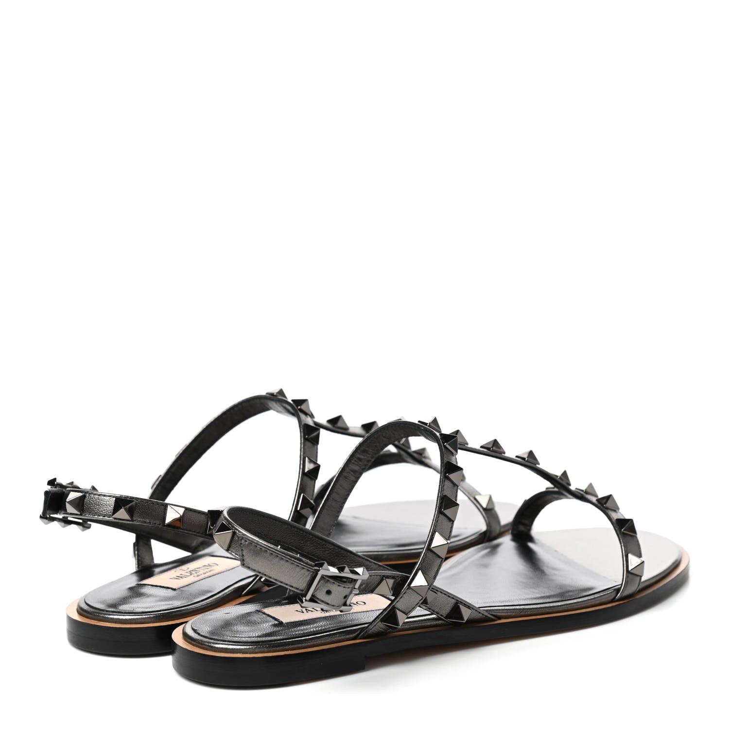 Valentino Garavani Metallic Nappa Rockstud T-Strap Slingback Flat Sandals 36.5 Rutenio 4 of 8