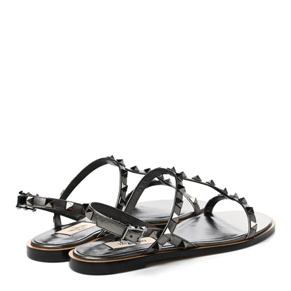 Valentino Garavani Metallic Nappa Rockstud T-Strap Slingback Flat Sandals 36.5 Rutenio 4 of 8