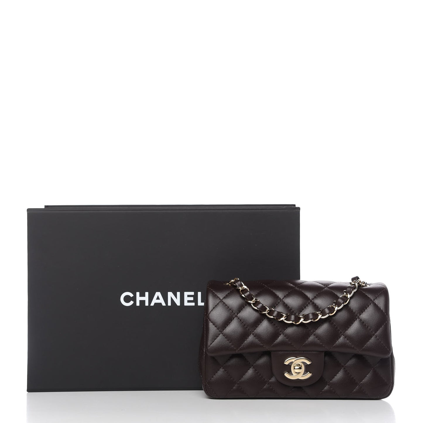 Lambskin Quilted Mini Rectangular Flap Dark Brown